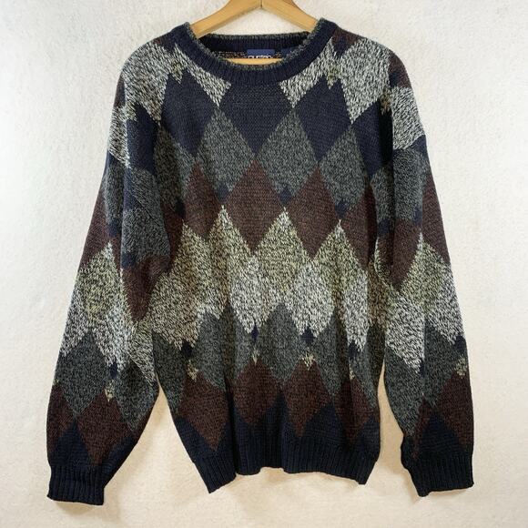 VTG Puritan Mens Argyle Sweater Sz L Grandpa Y2K Preppy Dark Academia Korea - Picture 1 of 9